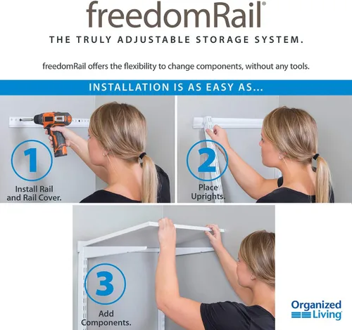 Vista 4 de Organized Living freedomRail - Kit organizador de armario ajustable, 48 a 52 pulgadas, pera chocolate