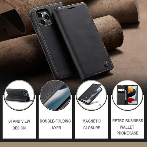 Vista 2 de SINIANL Funda de cuero para iPhone 13 Pro, cartera para iPhone 13 Pro, funda plegable con tapa y función atril magnética, funda protectora Negro