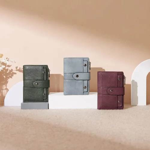 Vista 6 de CLUCI Cartera pequeña para mujer, de cuero, plegable, multitarjeta, organizador de diseñador, moneda con cremallera y ventana de identificación