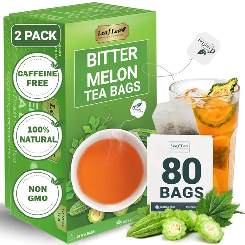Vista 34 de LeafLea Bolsas de té de melón amargo natural, 40 bolsas de té de hierbas Cundeamor - Té de frutas Melon Amargo Gohyah Apoyo para el bienestar