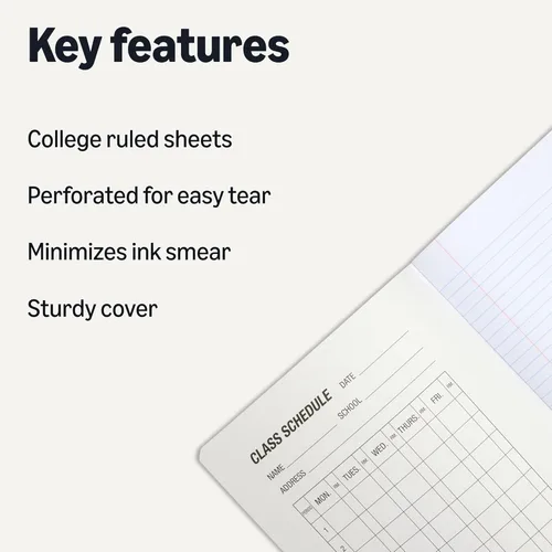 Vista 2 de Amazon Basics Cuaderno de composición, rayas universitarias, 100 hojas, 9.75 x 7.5 pulgadas, 1 paquete, mármol negro