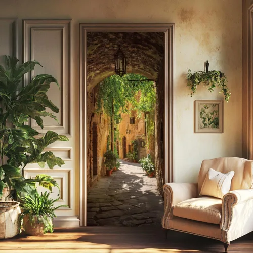 Vista 11 de arricraft 2 piezas de pegatinas adhesivas para puerta, 31.5"x78.7" adhesivos de pared 3D con patrón de cascadas de cuevas, vinilo para puertas