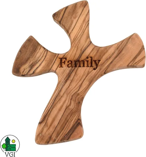Vista 2 de Cruz de oración de madera de olivo: Cruz de mano hecha para adaptarse perfectamente a tu mano (Familiar)
