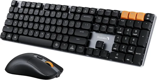 Vista 10 de ProtoArc KM310 Teclado mecánico y ratón, teclado inalámbrico recargable de aluminio, 2.4G+Bluetooth dual, interruptores rojos lineales Negro