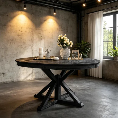 Vista 16 de JUSTONE Mesa de comedor redonda de 47.2'' para 4 personas, mesa de cocina moderna de madera con diseño de rejilla circular base de pedestal, mesa