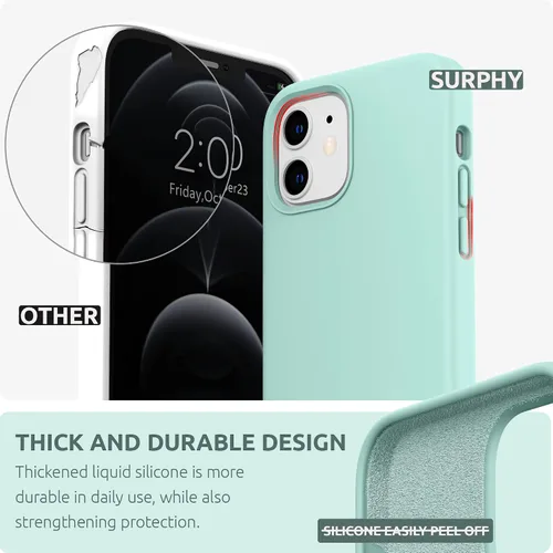 Vista 3 de SURPHY Diseñada para iPhone 12 y iPhone 12 Pro de 6.1 pulgadas, funda gruesa de silicona líquida (con forro de microfibra) para iPhone 12 y 12 Pro