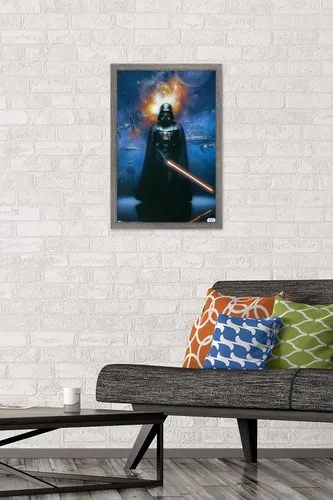 Vista 2 de Trends International Star Wars: Saga - Póster de pared de Vader in Space, 14.725 x 22.375 pulgadas, versión enmarcada de madera de granero