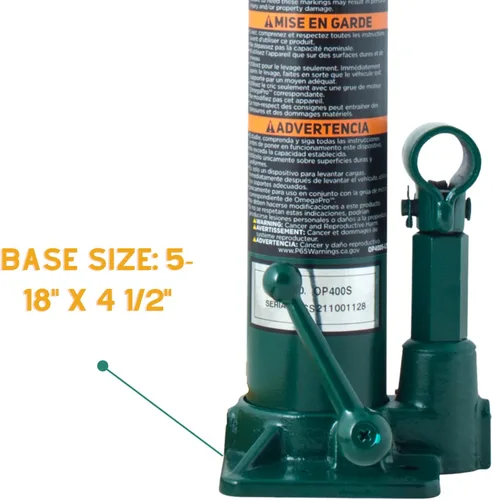 Vista 5 de Omega Pro Gato hidráulico largo Ram - Capacidad de 4 toneladas con base plana para taller de garaje automático, verde (OP400S)