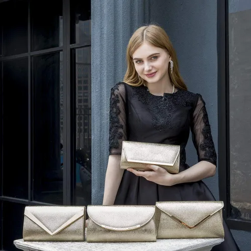 Vista 2 de BENCOMOM Women gold clutch Purses Formal Evening Bags Wedding Party Dressy Handbags Bridal Prom shoulder bag with chain