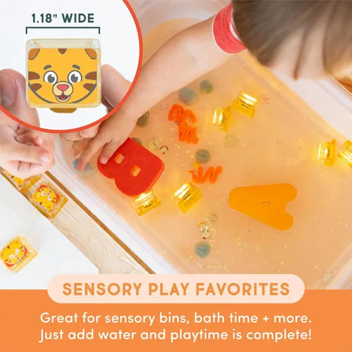 Vista 4 de Glo Pals x Daniel Tiger's Neighborhood - Juguete de baño activado por agua con 4 cubos reutilizables iluminados para juegos sensoriales (solo cubos)