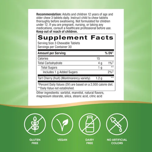 Vista 5 de Nature's Way Cereza agria ultra masticable, 1,200 mg por porción