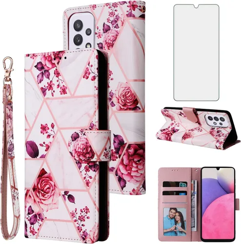 Vista 8 de Asuwish Funda compatible con Samsung Galaxy A33 5G 2022 y protector de pantalla de vidrio templado, tarjetero de cuero con función atril, funda