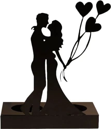 Vista 8 de Adorno de vela de hierro hecho a mano, estatua romántica de pareja para aniversarios, esculturas modernas decorativas, decoración de boda, adorno