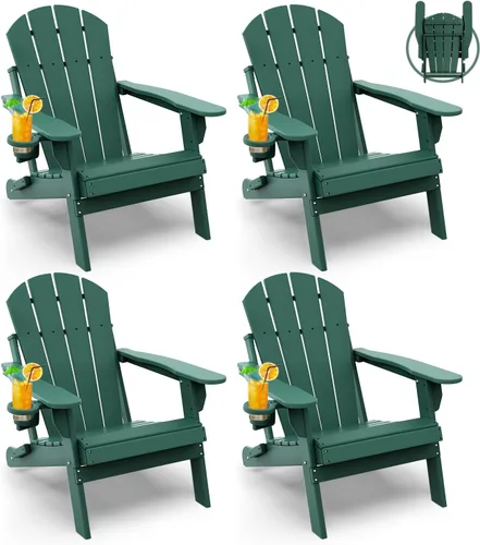 Vista 53 de GREENVINES Silla Plegable Adirondack Plástico HDPE Sillas para Fogata Todo Tiempo Portavasos Ártico para Terraza Patio Trasero Patio
