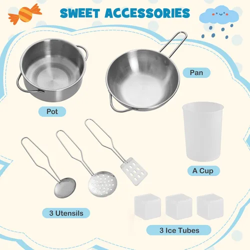 Vista 5 de Costzon Juego de cocina esquinera para niños, juego de cocina de juguete de madera con campana extractora de luces y sonidos, máquina de hielo