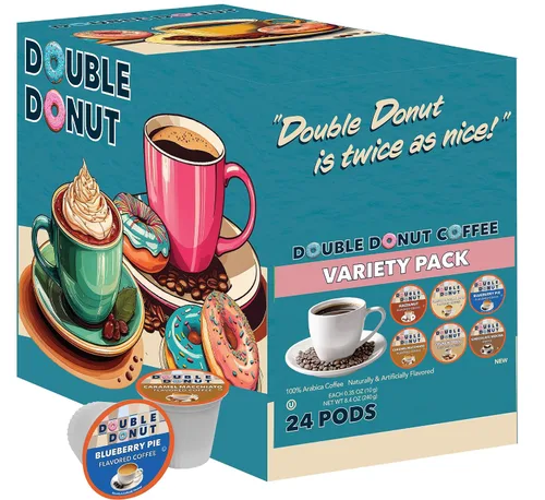 Vista 68 de Double Donut Coffee Cápsulas de Café Half Caff, Cápsulas de Café de Media Cafeína de Porción Individual para Cafeteras Keurig K Cup, Tostado Medio