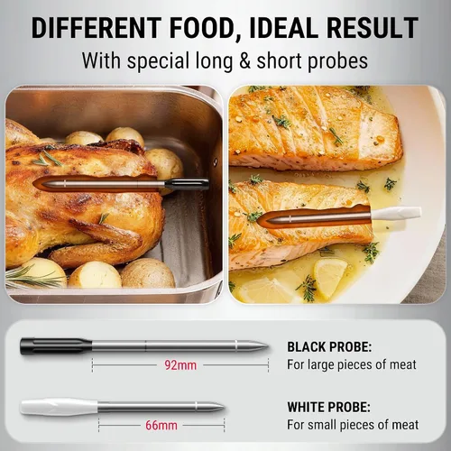 Vista 2 de TempPro - Termómetro inalámbrico de carne de 500 pies para cocinar, sondas de colores largas y cortas, termómetro Bluetooth para carne ahumador