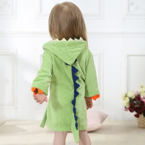 Vista 2 de Bata de baño para niños y niñas, toalla de algodón con capucha de animal y dinosaurio