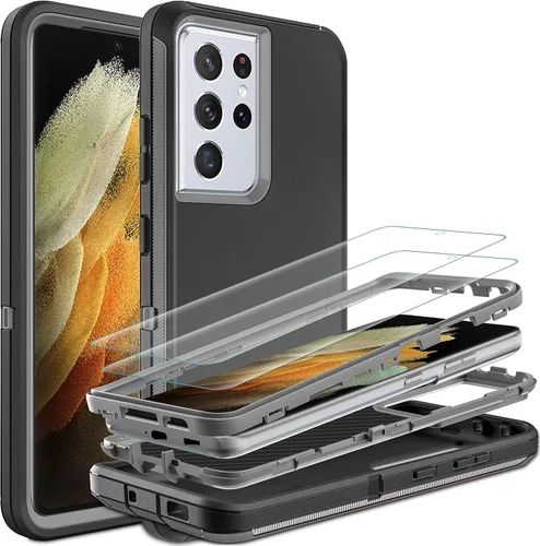 Vista 9 de Funda para S21 Ultra, funda para Samsung Galaxy S21 Ultra con protector de pantalla de TPU flexible autorreparable (paquete de 2), funda de Azul