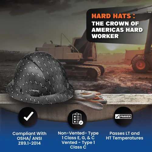 Vista 5 de Casco duro para trabajos de construcción aprobado por la OSHA, de ala completa, aprobado como seguro, con diseño personalizado de fibra de carbono