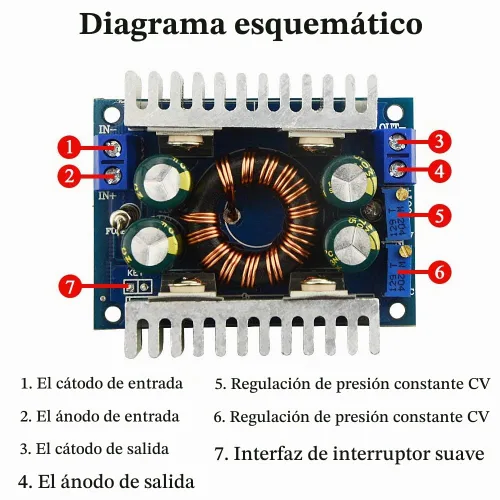 Vista 2 de Módulo convertidor Buck Boost de alta potencia 8A DC-DC Regulador de voltaje ajustable DC5-30V a 1.25-30V Módulo de fuente de alimentación
