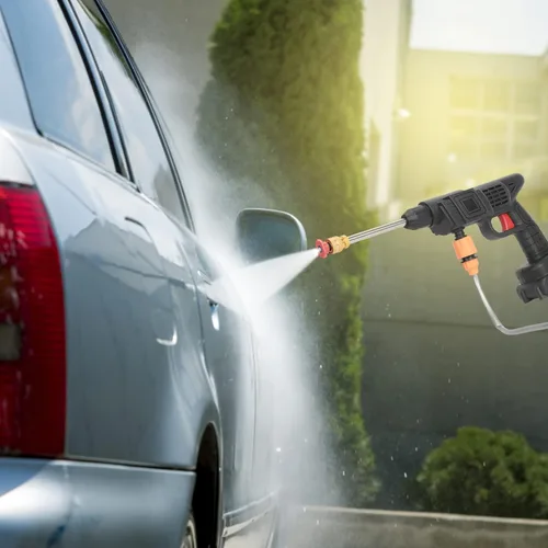 Vista 3 de Lavadora a presión inalámbrica de 24 V, lavadora eléctrica de 3.5 Mpa, lavadora eléctrica portátil con 2 baterías y cargador para automóvil, jardín