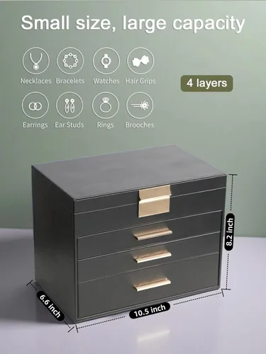 Vista 4 de BOOVO Joyeros para mujer, organizador de joyas de 5 capas con colgador de collar y cajones, caja de joyería grande para aretes, collares y pulseras