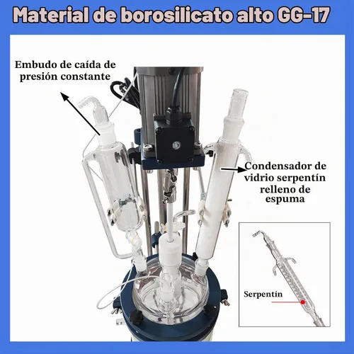 Vista 7 de Reactor de vidrio con camisa de doble capa de 5L - Recipiente de reacción química de laboratorio de 220 V con pantalla digital, velocidad continua