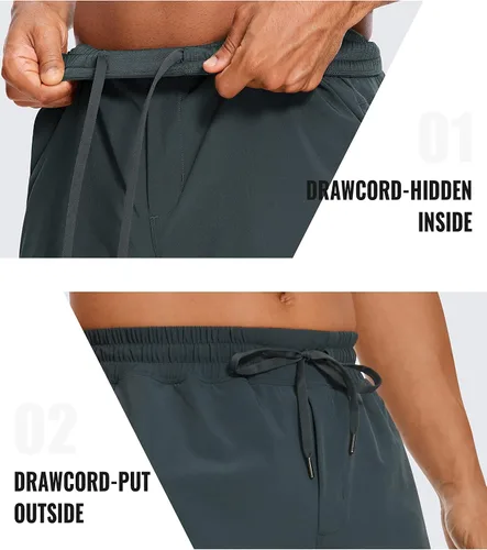 Vista 5 de CRZ YOGA Pantalones cortos de entrenamiento sin forro para hombre, ligeros, de secado rápido, para correr, deportes, gimnasio, con bolsillos