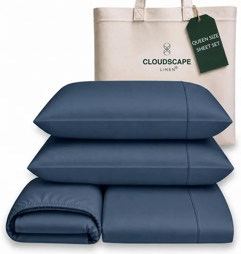 Vista 55 de Cloud Scape Linen - Juego de sábanas de algodón egipcio de doble capa, tamaño individual, tejido de satén de fibra larga, juego de 3 piezas, ropa