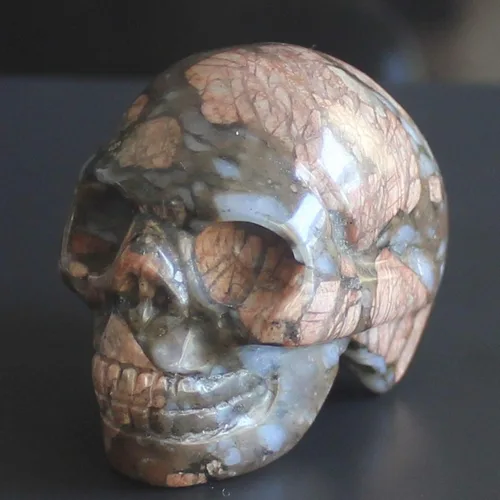 Vista 6 de Figura de calavera de piedras preciosas mixtas tallada a mano de 2 pulgadas para decoración del hogar (Amazonita)