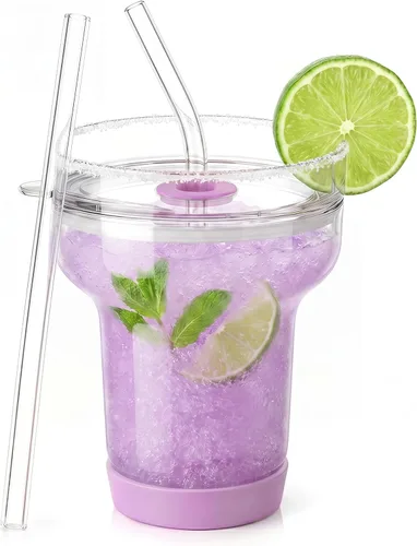Vista 10 de Tronco Juego de 2 vasos de Martini, vaso de Margarita sin tallo de 16 onzas Rosa Coral/Púrpura Claro