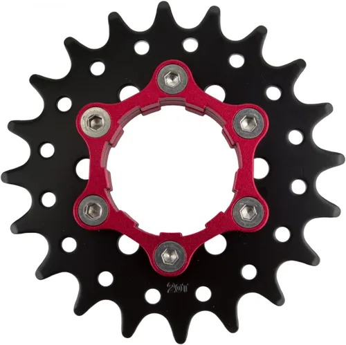 Vista 2 de origin8 ultim8 engranaje de velocidad única con Soporte de disco 6B, 3/32 pulgadas, color Negro/Rojo.