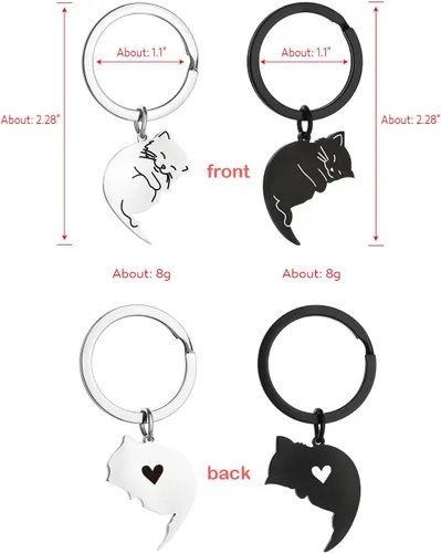 Vista 6 de Regalos para parejas para novio, novia, amiga, día de San Valentín, regalo ideal, lindo gato llavero conjunto a juego para parejas