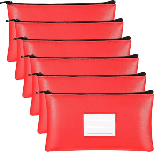 Vista 7 de Paterr 6 bolsas de dinero con cremallera, de piel sintética, bolsa de seguridad para dinero, soporte para recibos, cartera con etiqueta para dinero