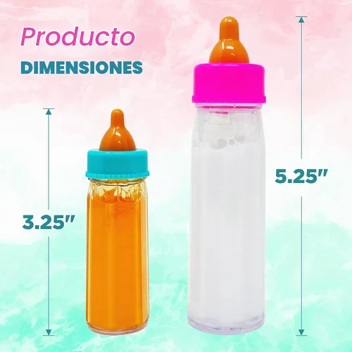 Vista 5 de 4E's Novelty Paquete de 2 botellas de accesorios para muñecas de bebé, muñeca mágica que desaparece leche y jugo, accesorios para muñecas de bebé