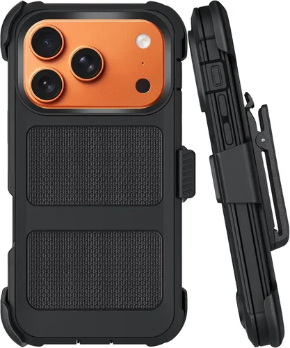 Vista 21 de Funda con clip para cinturón compatible con iPhone 12 Defender con soporte giratorio de 360°, protección resistente anticaídas y golpes, color negro