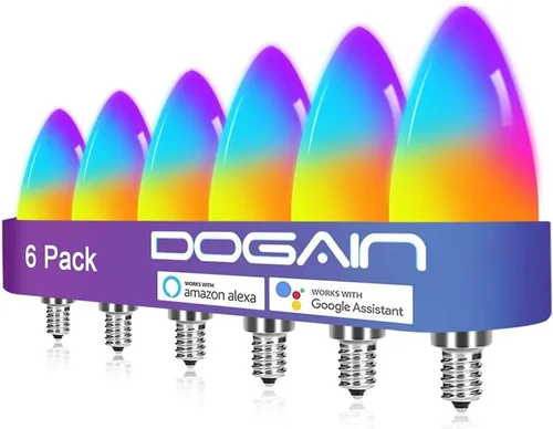 Vista 4 de DOGAIN Bombillas LED para candelabros con base E12, cambio de color y bombilla inteligente regulable, compatible con Alexa Google Home, bombillas