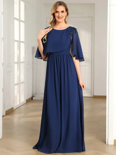 Vista 4 de Ever-Pretty Vestido formal largo de gasa con cuello redondo y manga corta para mujer 0059A