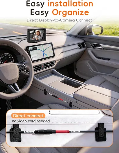 Vista 8 de S100C - Cámara de coche para bebé alimentada por USB, visión nocturna cristalina para asiento trasero para bebé, ajuste de brillo y monitor IPS