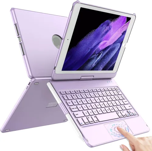 Vista 9 de TQQ Touch Funda para iPad de 9ª generación con teclado (10.2 pulgadas, 2021), trackpad multitáctil, cubierta protectora giratoria de 360°