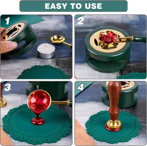 Vista 3 de Kit de sellado de cera para horno con cuchara y almohadilla de silicona para fundir cuentas o palos, verde