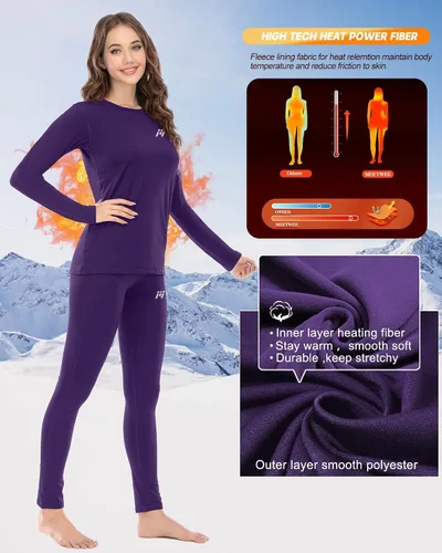 Vista 3 de MEETWEE Ropa interior térmica para mujer, conjunto de capa base cálida de invierno superior e inferior, equipo de esquí para clima frío con forro