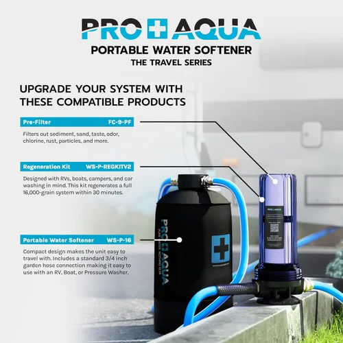 Vista 5 de PRO+AQUA Kit de regeneración/filtración de 2 etapas para ablandadores de agua portátiles, elimina cloro, mal sabor, olores, sedimentos, bacterias