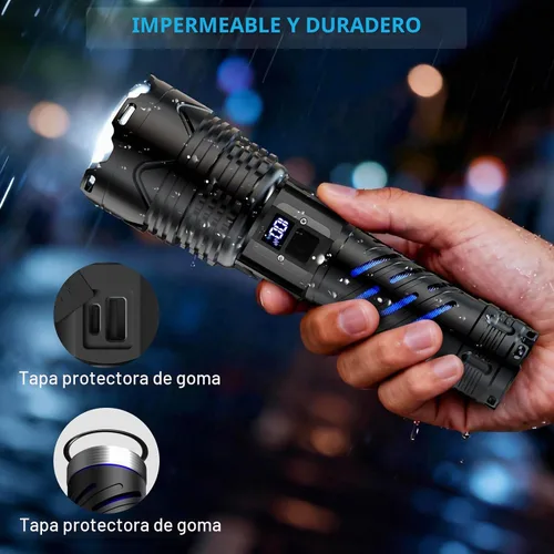 Vista 6 de Karrong Linterna recargable, linterna de haz largo de alto lúmenes, linterna potente súper brillante, 5 modos, zoomable, impermeable, luz táctica