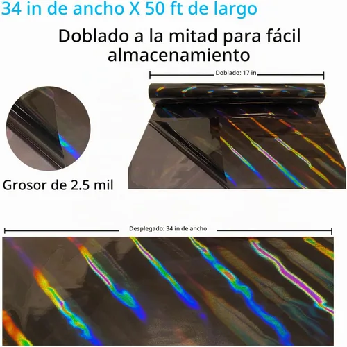Vista 2 de CMFYHM Rollo de envoltura de celofán iridiscente negro I 86 cm de ancho X 15 m de largo I Celofán colorido perfecto para canastas, regalos