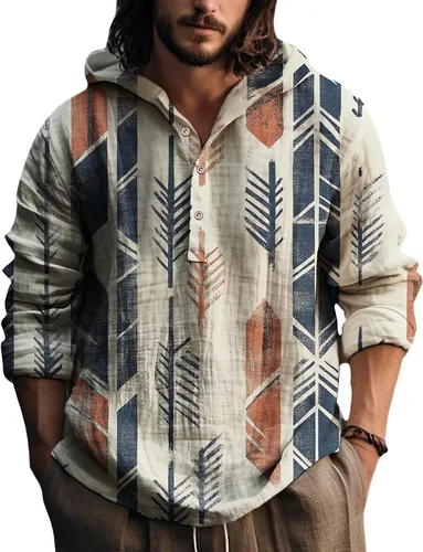 Vista 17 de Sudadera con capucha para hombre, con estampado azteca de otoño, de gran tamaño, manga larga, casual, con capucha
