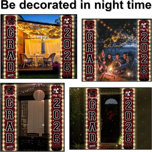Vista 6 de Pancartas de graduación 2026, decoraciones iluminadas para la clase de 2026 con texto en inglés "Congrats Grad" para porche con luz LED, decoración