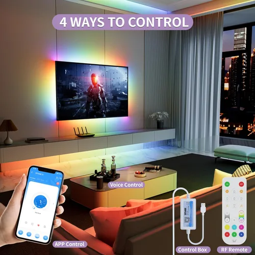 Vista 2 de MIWISE Tira de luces LED RGB Smart IC COB de color de persecución, tira de luz LED USB direccionable, efecto arcoíris con sincronización de música