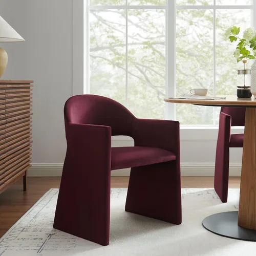 Vista 14 de Modway Talia Performance - Sillón de comedor de terciopelo en alabastro, moderna silla de comedor curvada con respaldo abierto, silla de barril